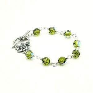 Austrian Crystal Olive Green Handcrafted Wire Wrapped Bracelet